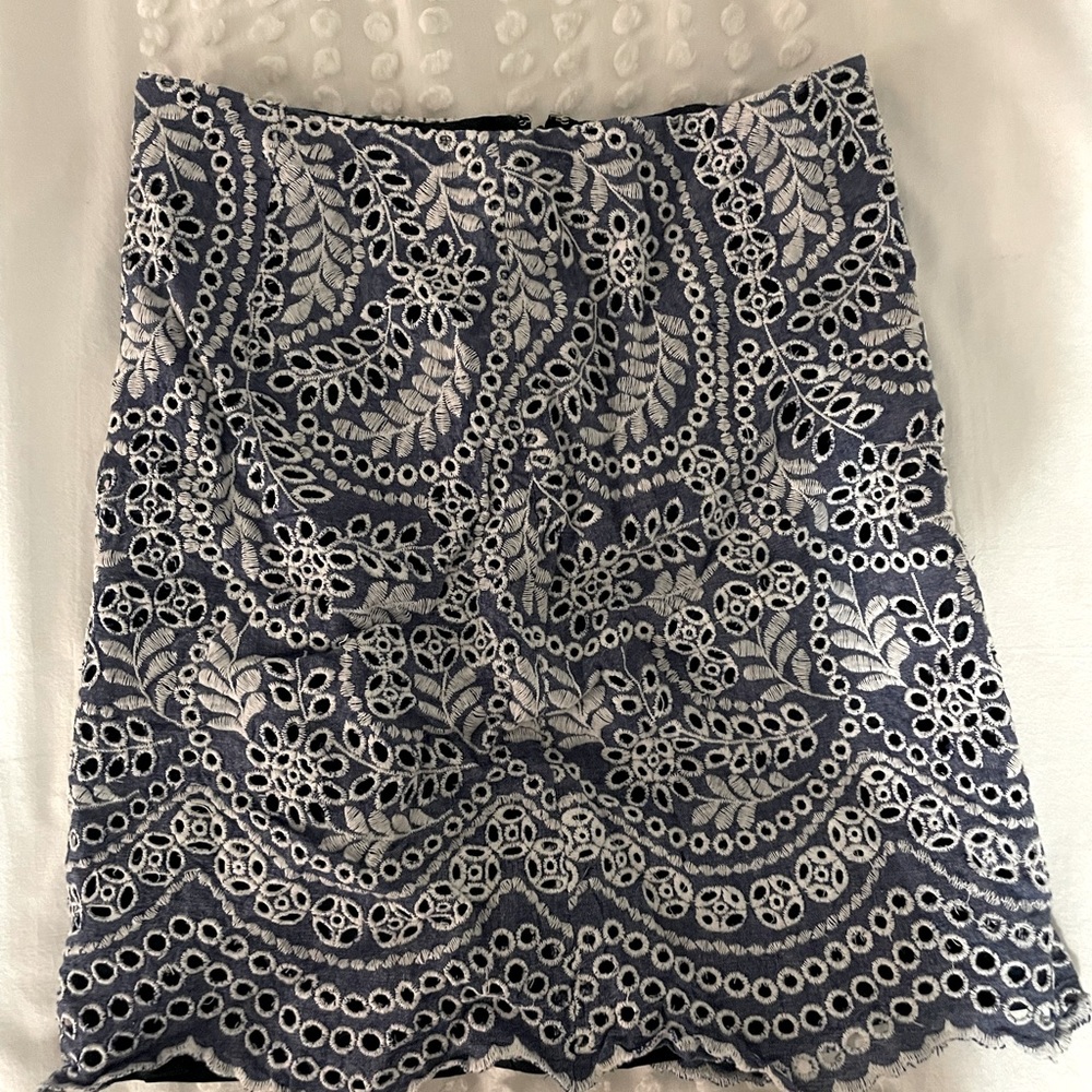 Embroidered White/Blue Mini Skirt
